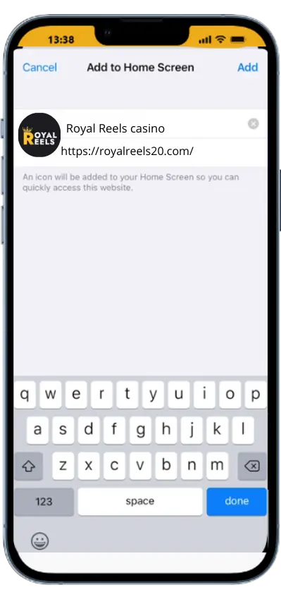 iOS casino app install add to home screen Royal Reels