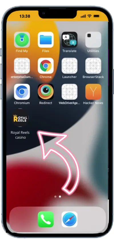 Royal Reels slot download complete app icon on iPhone screen