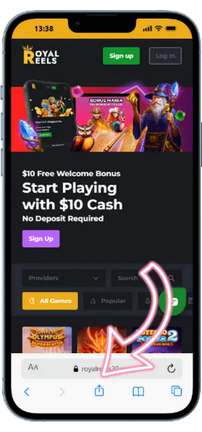 Royal Reels download official website on iPhone Safari